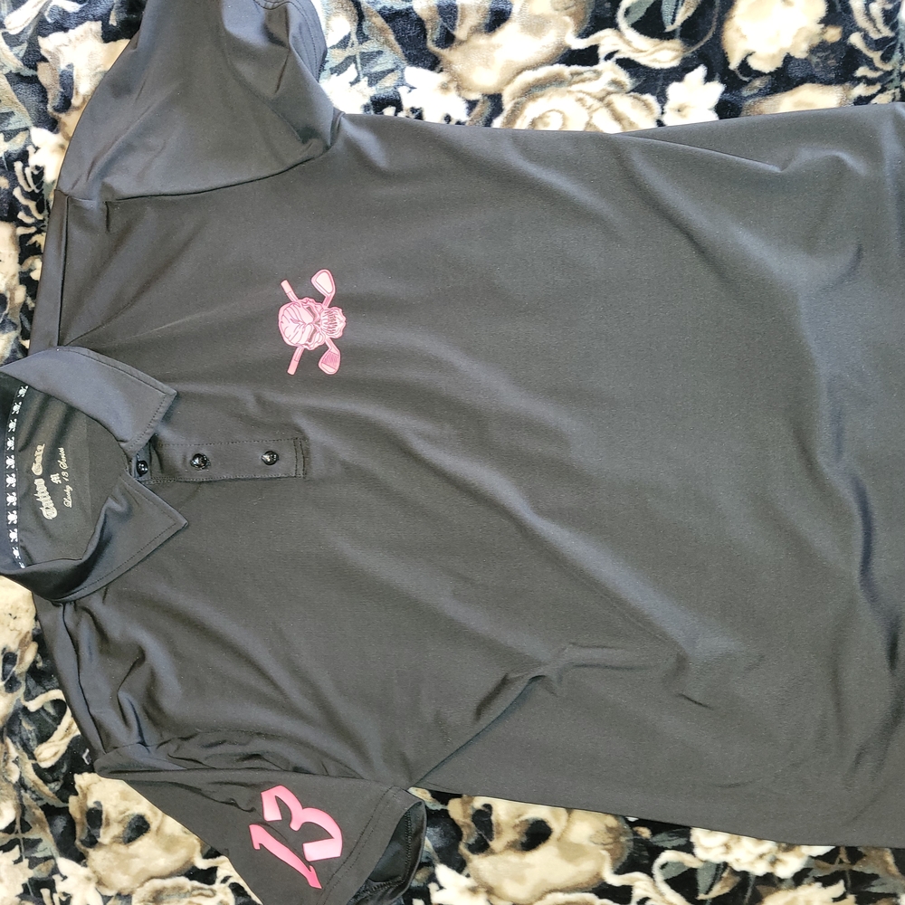 Tattoo Golf Black Polo Shirt with Pink Accents